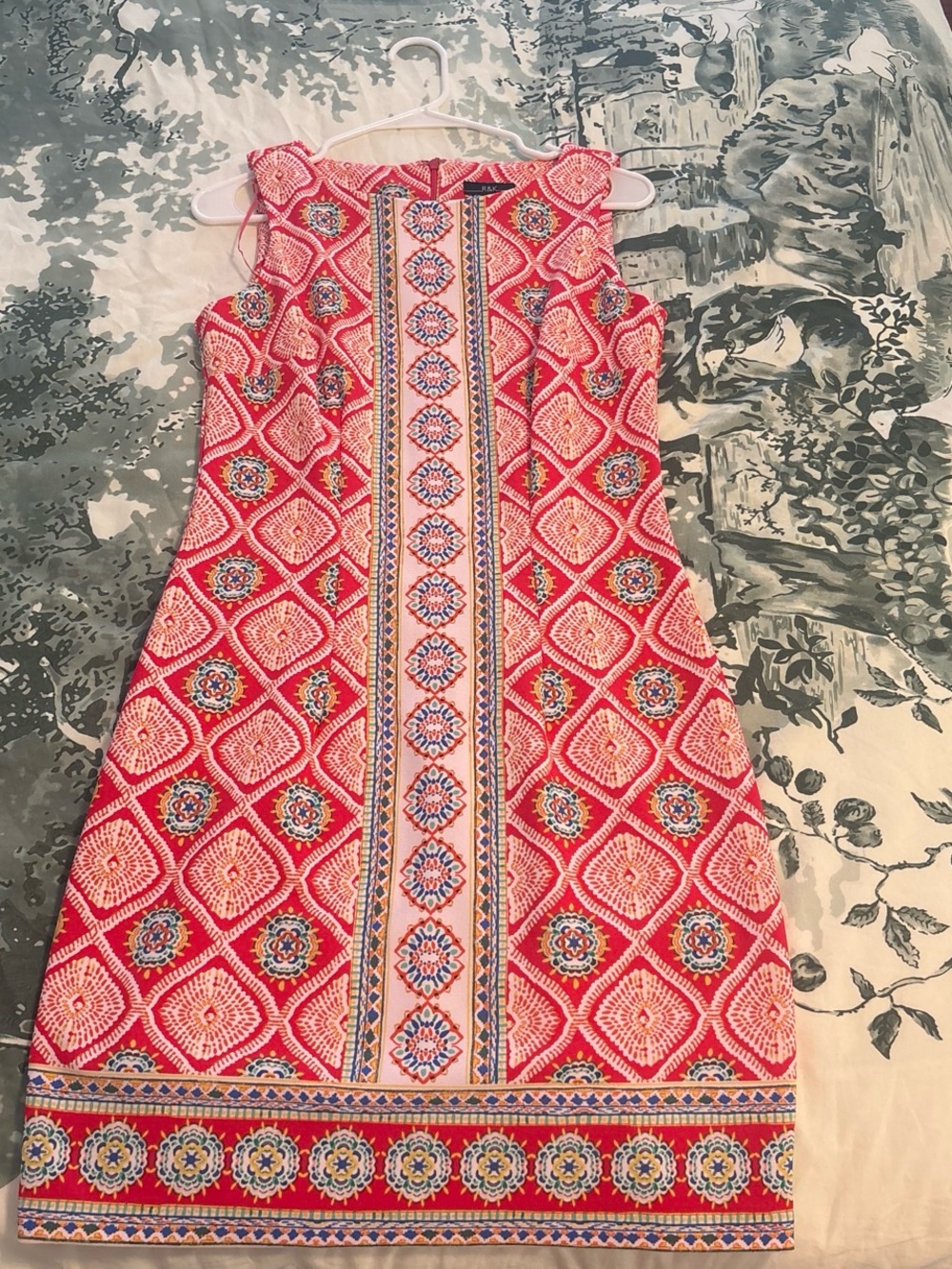 R&K Coral Pink Geometric Printed Shift Dress